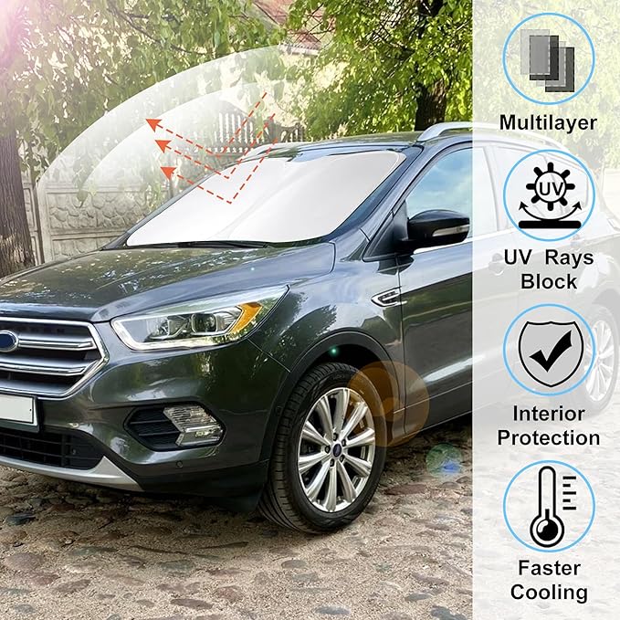 Windshield Sun Shade Compatible with 2013-2016 2017 2018 2019 Ford Escape Accessories Foldable Window Sunshade Sun Visor Protector Blocks Sun Rays