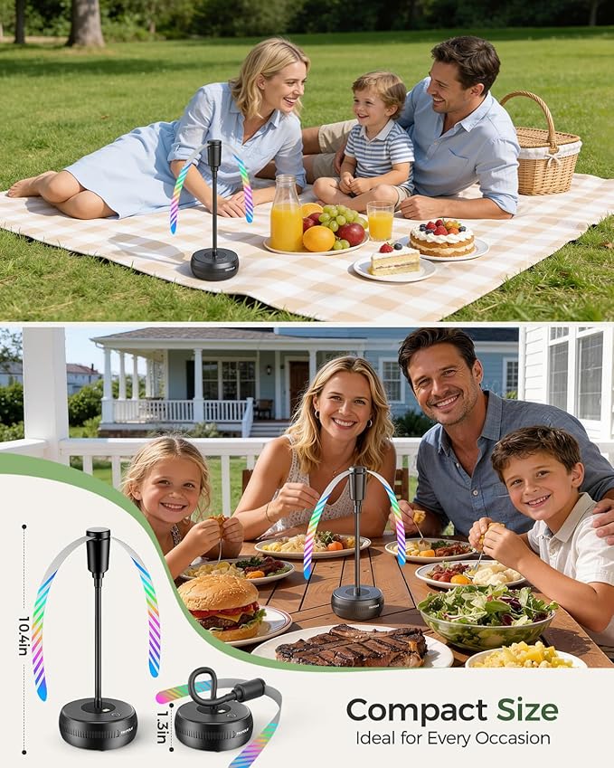 TriPole Fly Fans for Tables, Food Fans 2000mAh Rechargeable Table Fan Portable Fly Spinners with LED Display, 20H Runtime for Outdoor Picnic, BBQ Patio Parties, Camping, Kitchen, 4 Pack (Black)