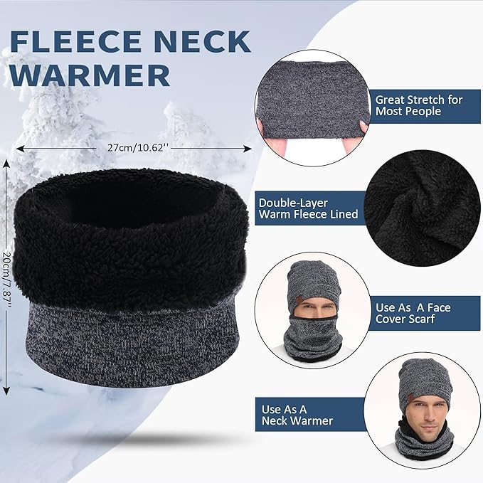 Winter Beanie Hat Scarf Touchscreen Gloves Set for Men and Women, Beanie Gloves Neck Warmer Set with Warm Knit Fleece Lined