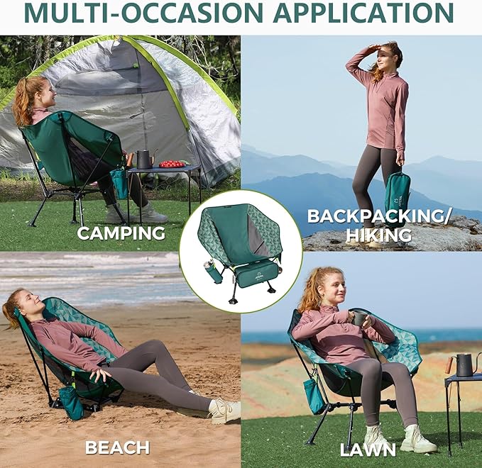 ATEPA UFO3.0 Ultralight Backpacking Chair, 330 lbs Heavy-Duty Aerospace Aluminum Folding Camp Chair with Hexagon Ergonomic Seat Anti-Sink Feet, Compact Portable Outdoor Gear for Hiking Fishing, Green
