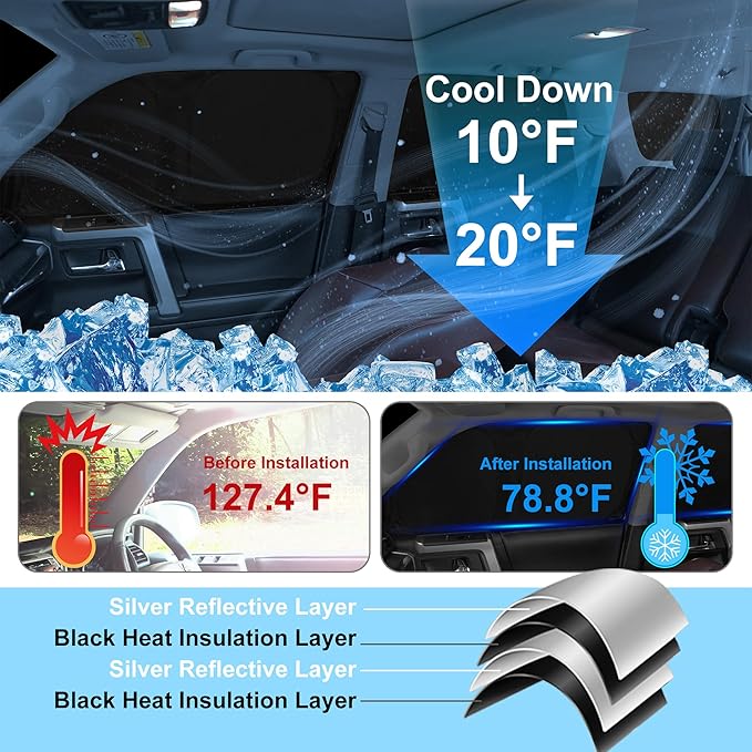 6PCS Windshield Sun Shade Custom Fit for 2017-2020 Hyundai Elantra Accessories Foldable Sunshade Side Rear Window Shade Cover Full Set Privacy Protection Keeps Car Cool