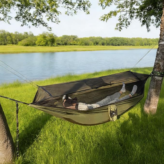 Night Cat Camping Hammock for 1 Person: Portable Hammock with Mosquito Net Lightweight for Backpacking Outdoor