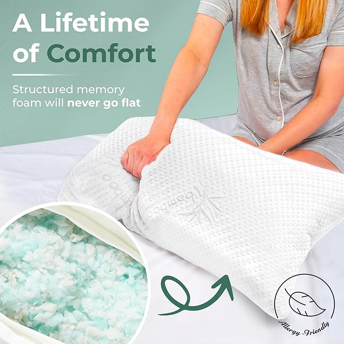 Snuggle-Pedic Standard Shredded Memory Foam Pillow for Sleeping - Cooling and Neck, Back, and Shoulder Support - Ideal for Side Sleepers, Pregnancy, Dorm Rooms, and Travel - USA Quality