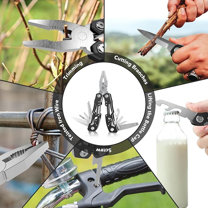 14-In-1 Multitool with Safety Locking, Professional Stainless Steel Multitool Pliers Pocket Knife, Bottle Opener, Screwdriver with Nylon Sheath ，Apply to Survival,Camping, Hunting and Hiking 6 Pcs
