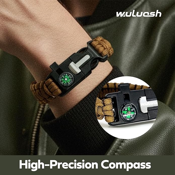 Survival Bracelet,Practical Five Functions, Fire Starter, Loud Whistle, Reliable Compass, Rope Cutter, Reliable Paracord
