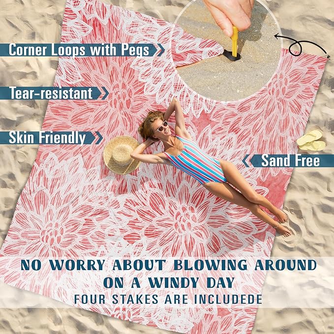 Famstar Beach Blanket Sandproof Waterproof 78''×110'' 1-7Adults Oversized,Compact Lightweight Durable Beach Mat for Travel Camping Hiking Picnic Blanket