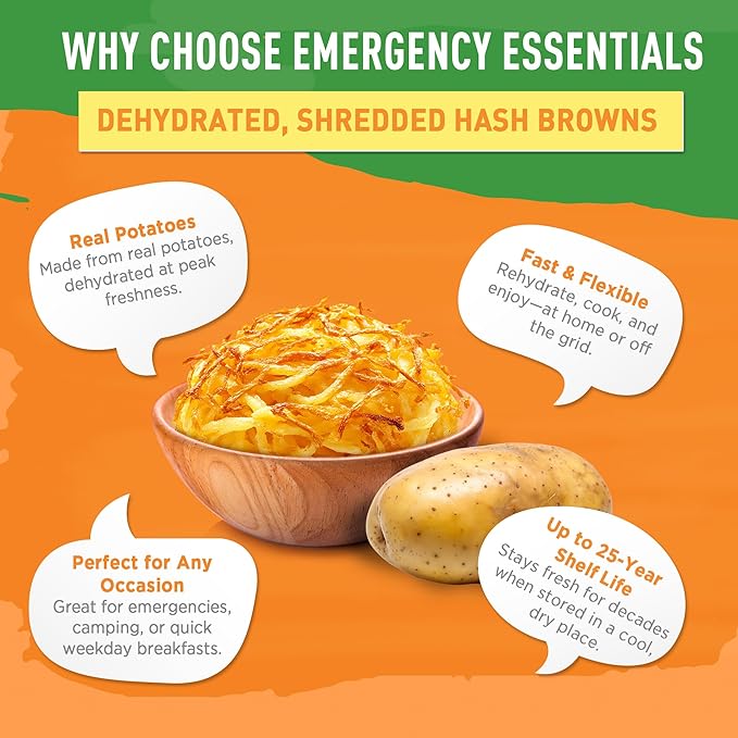 Emergency Essentials® Freeze-Dried Hash Browns – #10 Can, Long Shelf Life Breakfast Potatoes, 36 Servings, Lightweight & Shelf-Stable