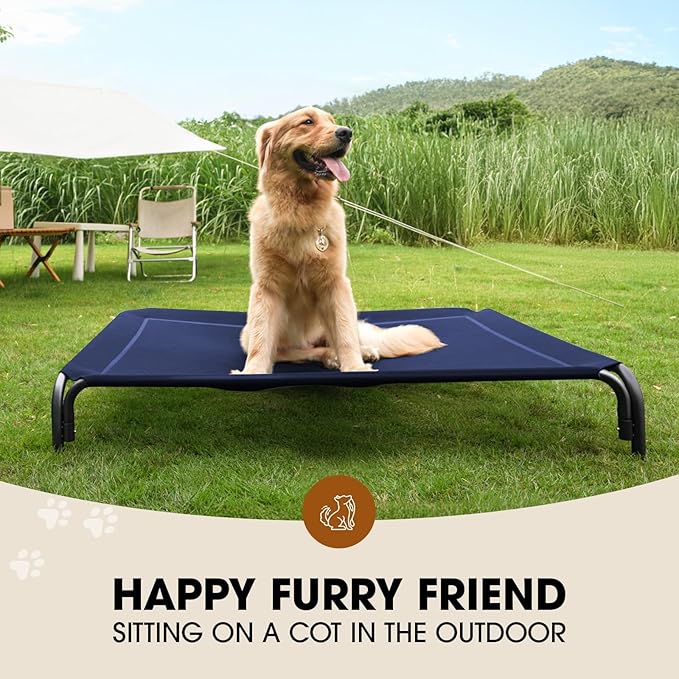 Czpalo Elevated Dog Bed, Raised Outdoor Dog Bed for Large Sized Dogs, Portable Cooling Pet Cot with Breathable & Washable Mesh, Indoor & Outdoor Pet Hammock with Skid-Resistant Feet.