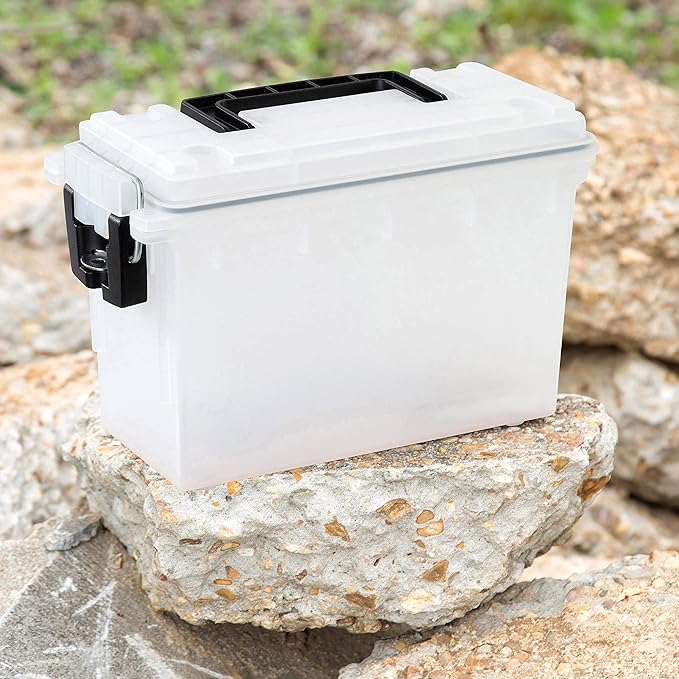 Sheffield 12635 Ammo Storage Box, Stackable .30 Cal Field Boxes, Water and Dust Resistant, Lockable Storage Box with Handle, Secures Hunting Gear, Supplies, and Bullets, Made in USA, Frost(Pack of 6)