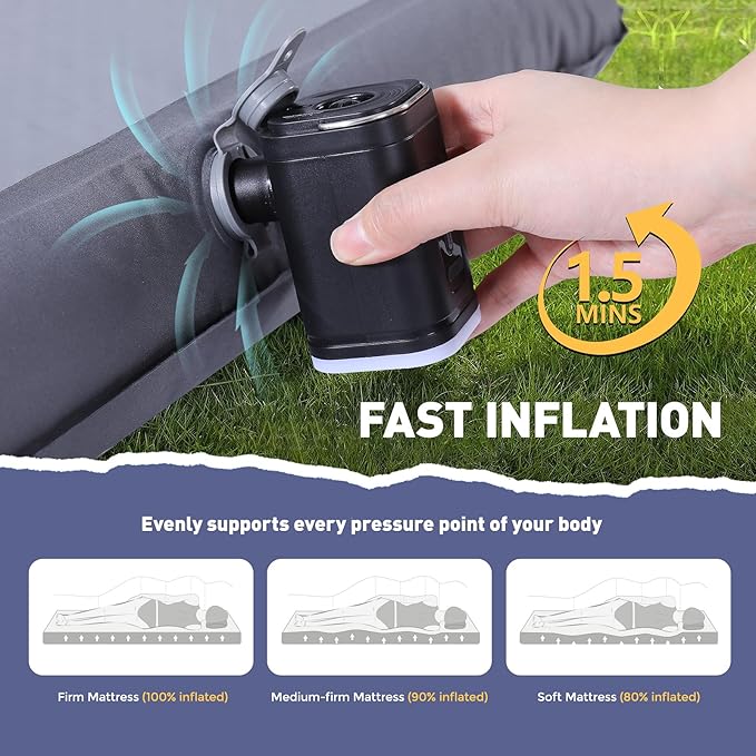 Elegear Camping Sleeping Pad with Multi-Function Electric Pump, 4’’ Ultra-Thick & 1100lb Ultra-Support Camping Air Mattress, Durable Sleeping Pad for Camping/Hiking/Tent/Home/Car Travel