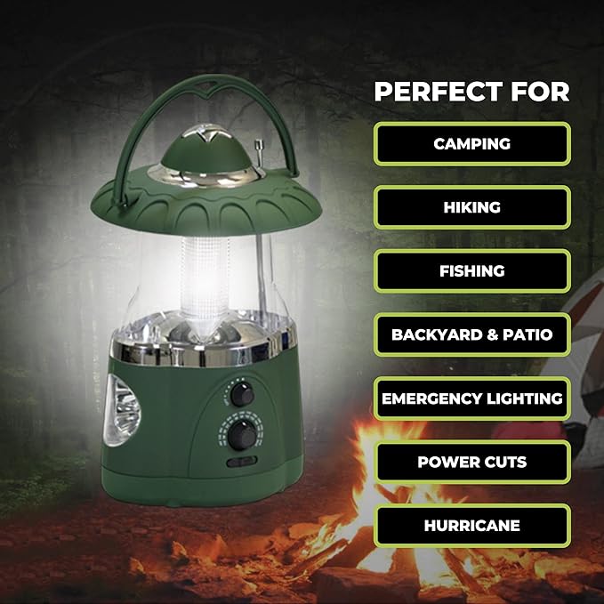 NORTHPOINT 190485 12-LED Lantern with 4-LED Flashlight & AM/FM Radio (Green)