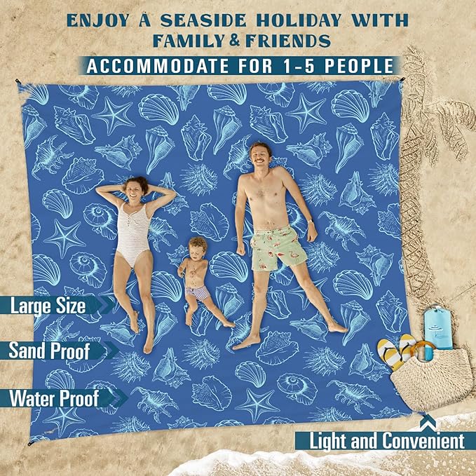 Famstar Beach Blanket Sandproof Waterproof 78''×81''1-5Adults Oversized,Compact Lightweight Durable Beach Mat for Travel Camping Hiking Picnic Blanket