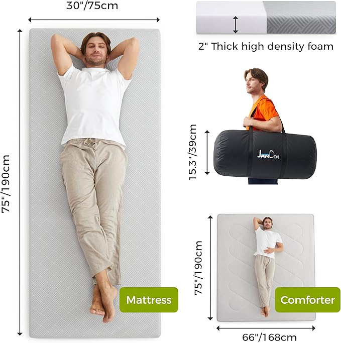 Jamdok Cooling Foam Camping Mattress for Hot Sleeper,Waterproof Sleeping Pad with Carry Bag,Roll Up Cot Mattress Topper for Summer Camping Bed,Hiking,Car,Portable(75 x 30 x 2 inches)