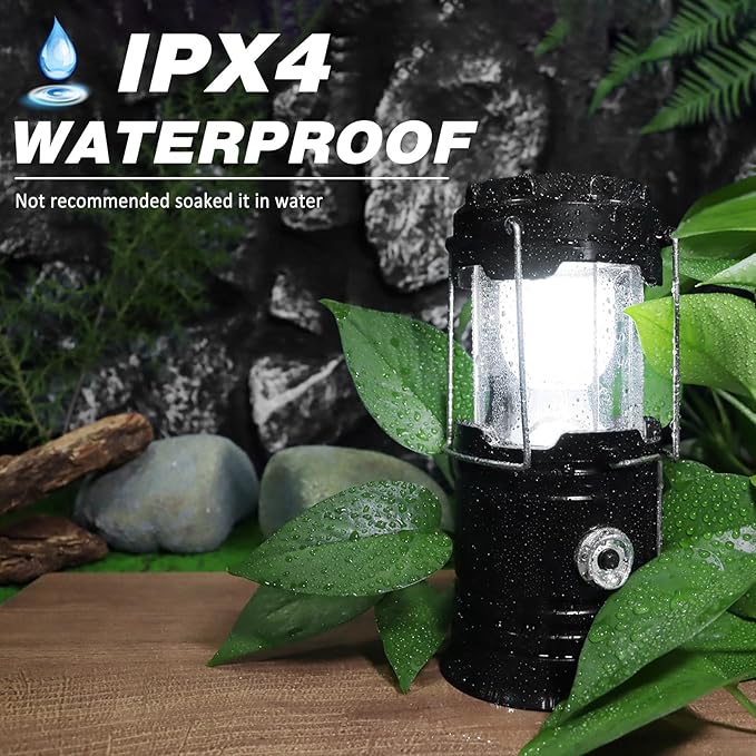DIBMS Solar Camping Lantern, Collapsible LED Solar USB Rechargeable Lantern Flashlight Emergency Hanging Lights for Camping Hurricanes Power Outages Indoor Outdoor
