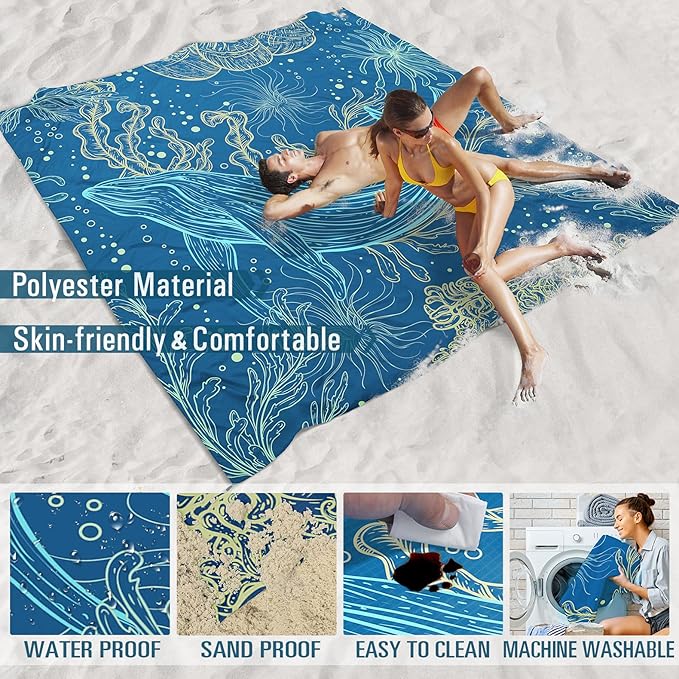 Famstar Beach Blanket Sandproof Waterproof 78''81'' 1-5 Adults Oversized, Compact Lightweight Durable 210T Polyester Beach Mat for Travel Camping Hiking Picnic