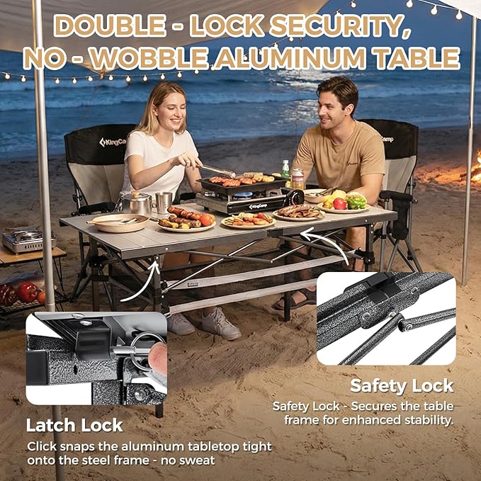 KingCamp Folding Camping Table, Aluminum Roll-Up Camp Table, Large Foldable Table for 4-6 Person, Outdoor Portable Tables with Carry Bag, 180 LBS Heavy Duty Load (Silver+Mesh：53.5" × 27.5")