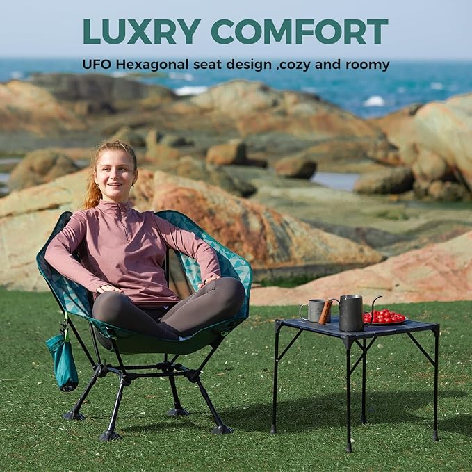 ATEPA UFO3.0 Ultralight Backpacking Chair, 330 lbs Heavy-Duty Aerospace Aluminum Folding Camp Chair with Hexagon Ergonomic Seat Anti-Sink Feet, Compact Portable Outdoor Gear for Hiking, Fishing 2 Pack