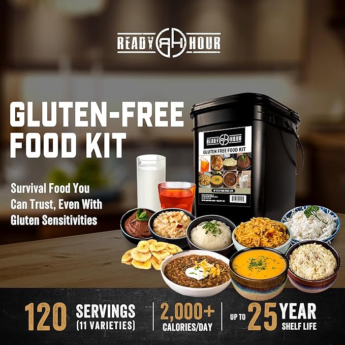 Ready Hour Gluten-Free Food Kit (120 Servings), Gluten-Free Survival Kit, Freeze-Dried Survival Food Storage, Emergency Preparedness, Prepper Supplies, 25-Year Shelf Life