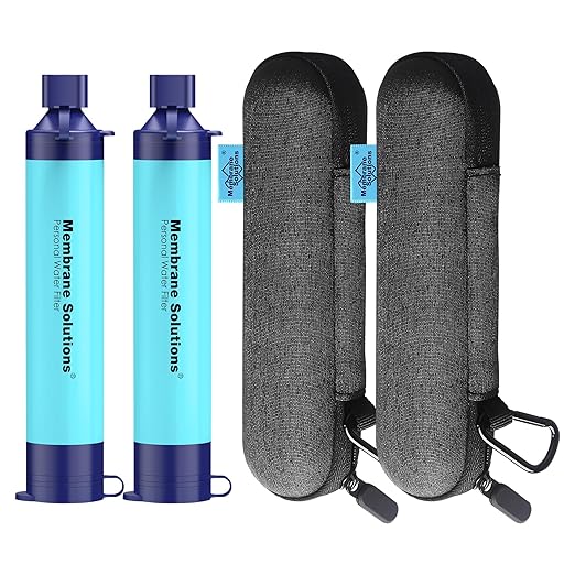 Membrane Solutions 2 Pcs Personal Water Filter Straw with 2 Storage Case Travel Carrying Bag Portable Water Filtration Carrier, Hard Shockproof EVA, for Camping, Hiking, Water Purifier Survival