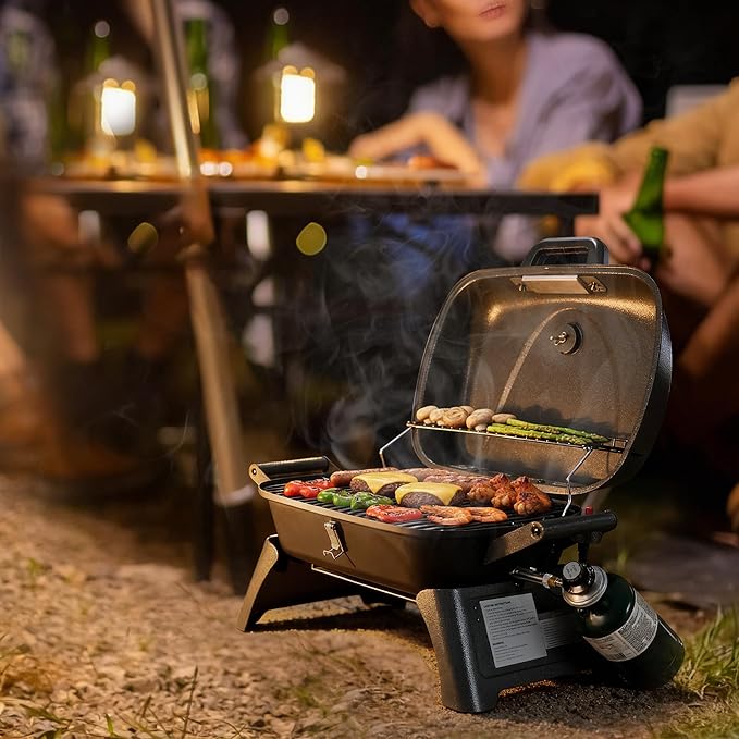 Royal Gourmet GT2006 Portable Tabletop Gas Grill, 12,000 BTU Output for Outdoor Camping, Foldable Legs, Piezo Ignition, Built-in Thermometer, for Tailgates and Camping Trips, Dark Gray