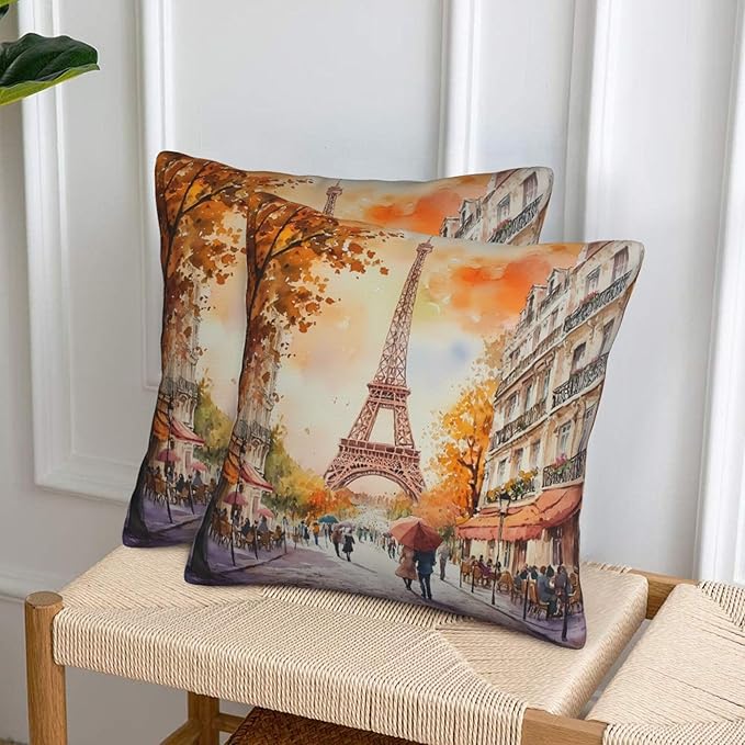 Paris Eiffel Throw Pillow Covers 18x18 inch Set of 2 Pillow Case Cushion Cover for Home Sofa Couch Living Room Car Decor