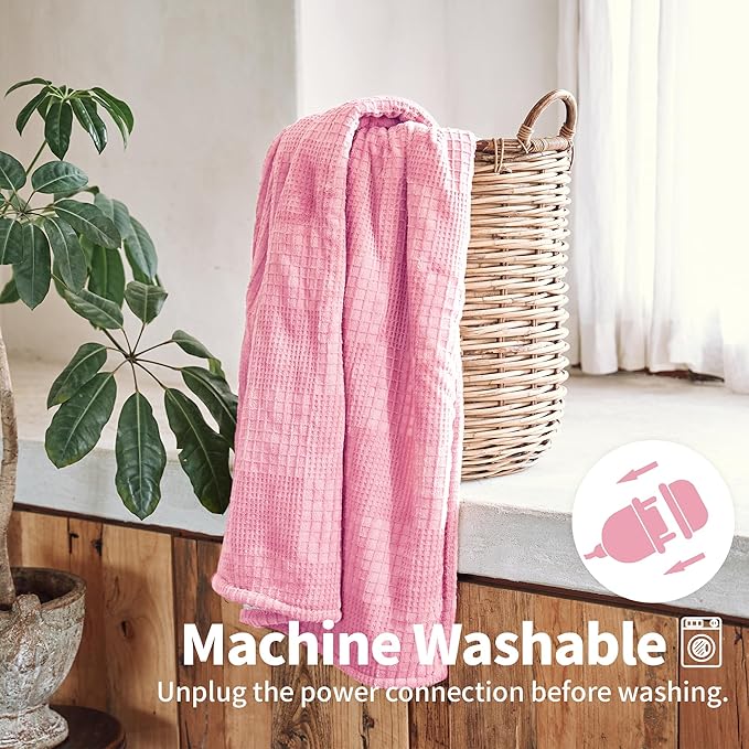 Texciting Heated Blanket Electric Blanket Throw 50”X60”-Heating Throw with 9 Heat Settings-10 Hours Auto Off,ETL Certified,Machine Washable (Light Pink)