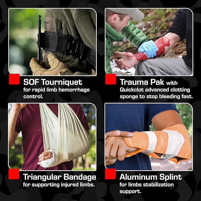 MediTac Premium IFAK Kit - Feat. Trauma Pak, Vented Chest Seal, Israeli Bandage - Red