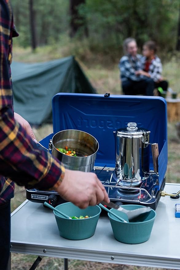 Stansport Stainless Steel Camping Cookware Set – Durable Nesting Mess Kit for Backpacking, Hiking & Outdoor Cooking – Compact Portable Pot & Pan with Carry Bag – Multiple Sizes for Family to Solo Use
