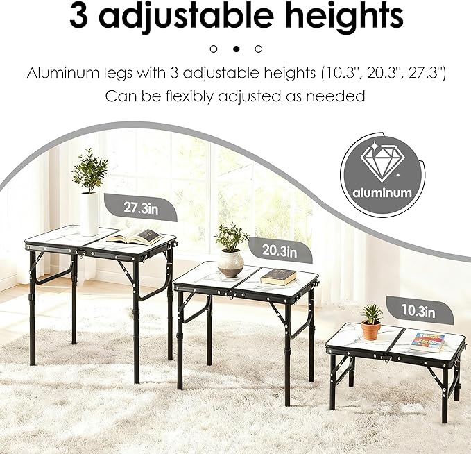 Folding TV Trays Foldable Dinner Tray Table Adjustable Height Food Snack Eating Couch Side Table Study Aluminum Portable Sofa Tray End Table for Outdoor Indoor Camp Pinic Bed Couch Living Room(Marble)