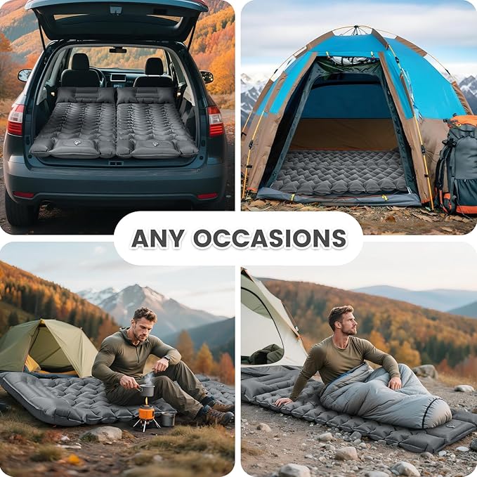 Ultralight Sleeping Pad for Backpacking, 4" Thick & 1.9 lb, with Built-in Pillow & Fast Foot Pump, Compact Inflatable Mat for Hiking and Camping