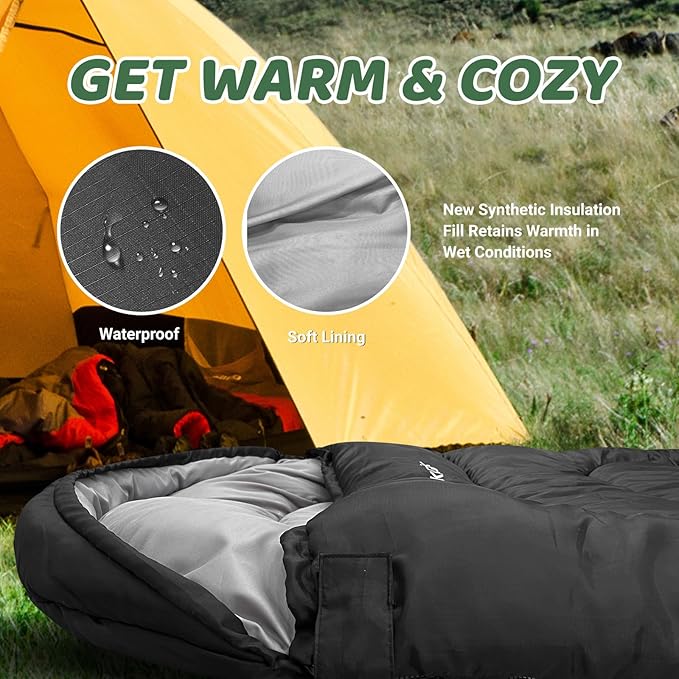 KINGROCK Sleeping Bags for Adults Backpacking Lightweight Waterproof- Cold Weather Sleeping Bag for Adults for Warm Camping Hiking Outdoor Travel with Compression Bags