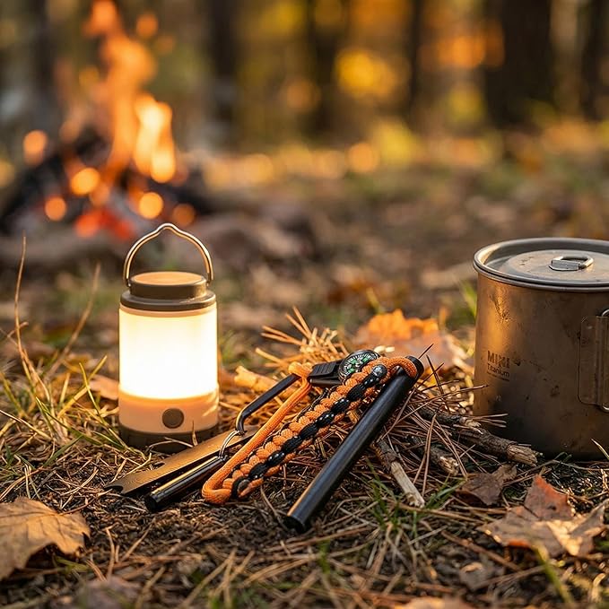 Ferro Rod Fire Starter with Compass, 3/8 Inch Thick Magnesium Ferrocerium Rod，Fire Starter Survival Tool with Multi-Tool Long Strikes, Flint Fire Starters for Camping & Hiking,Outdoor Emergency Kits.