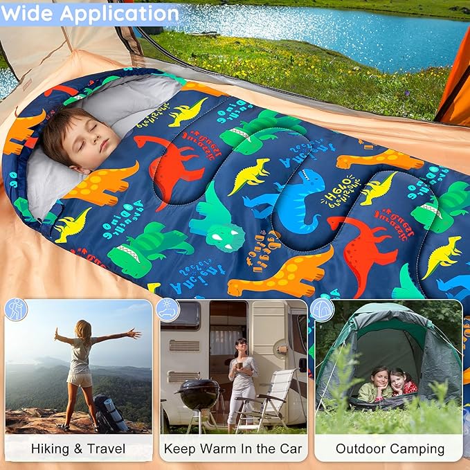 FIOBEE Kids Sleeping Bag for Girls Boys 3 Season Warm & Cool Weather Youth Camping Sleeping Bags with Backpacking Bag Waterproof for Traveling Hiking Indoor Outdoor Camping Essentials