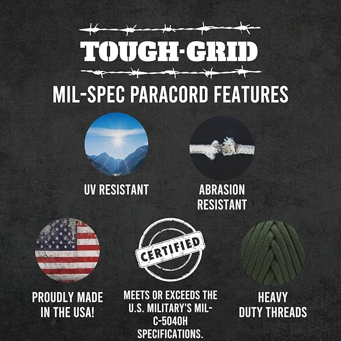 TOUGH-GRID 750 Paracord Military Grade Nylon Rope - Type IV Mil-Spec Made in USA - Tactical Survival Cord