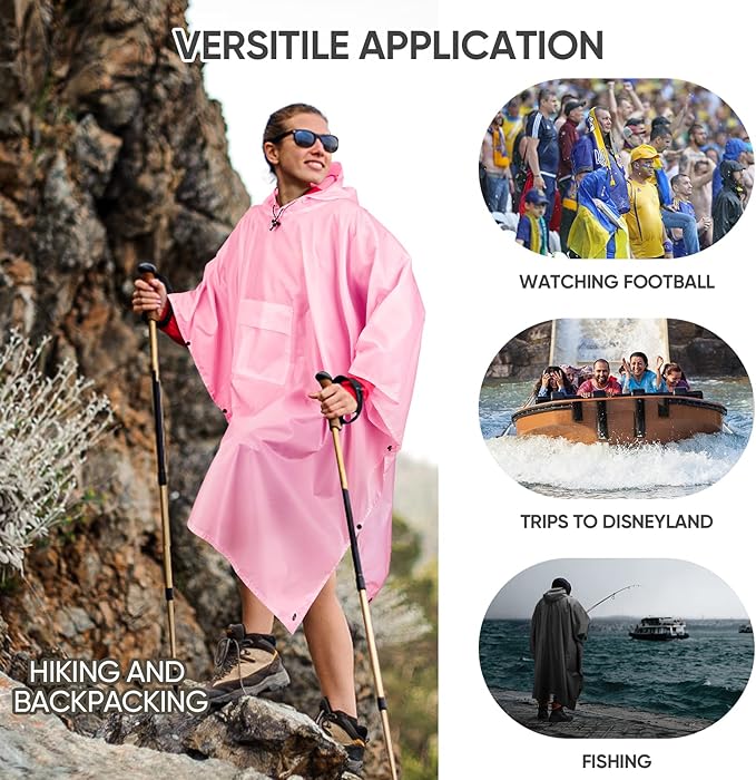 PTEROMY 3-in-1 Hooded Rain Poncho for Adult with Pocket, Waterproof Lightweight Unisex Raincoat for Hiking Camping Emergency