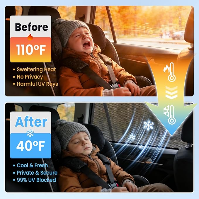 KUST Car Window Shades for 2016-2025 2026 Ford F150 Accessories, Breathable Mesh Magnetic Window Covers, Rear Back Side Window Sun Shades UV Block Privacy Protection for Baby Camping Napping 2PCS