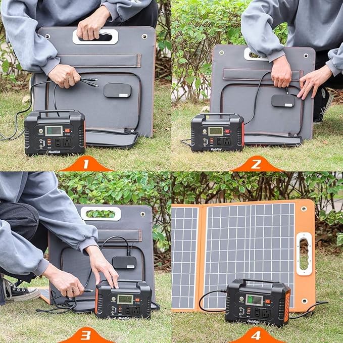 Solar Generator With Solar Panel Included, FF Flashfish 151Wh/40800mAh Portable Power Station+100W Solar Panel(DC/USB-A/USB-C Output), Backup Power Battery For Camping Home Power Outage