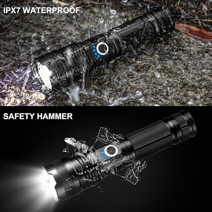 3 Pack Rechargeable Flashlights High Lumens, 990000LM Super Bright LED Flashlight, Adjustable Powerful Flash Light with 5 Modes & USB Cable, Waterproof Handheld Flashlight for Home Camping Outdoor