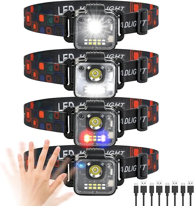 Headlamp Rechargeable 4Pack, 3000 Lumen Ultra-Light Bright Headlamp Flashlight, Clip-on Detachable Portable LED headlamp, 5 Mode Rechargeable Headlamps for Outdoor Camping Fishing