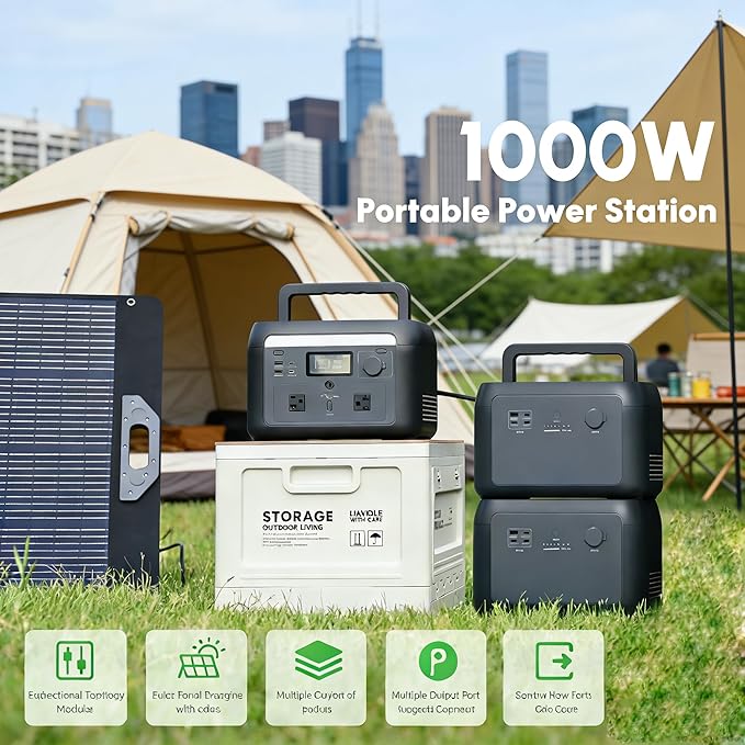1000W Portable Power Station 614Wh, Bidirectional Inverter, <10ms EPS, 1.5H Fast Charge, LiFePO4, WiFi APP, 400W Max Solar Generator for Home Emergency, Camping, RV, CPAP
