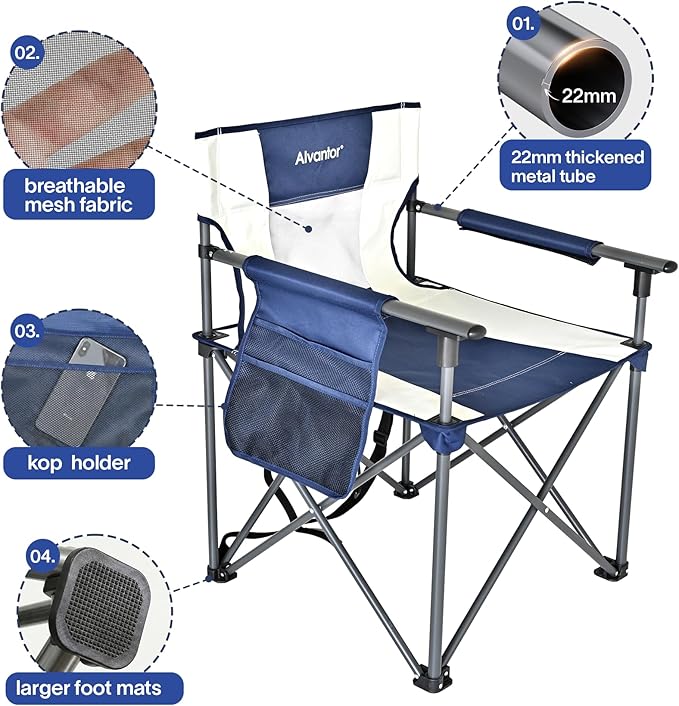 Alvantor Portable Folding Camping Chair, Heavy Duty Support Outdoor Chair with Breathable Mesh & Padded Seat, for Camping, Hiking, Sports and Outdoor Activities