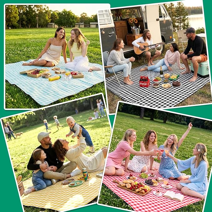 Waterproof Picnic Blanket Beach Outdoor Camping Mat Extra Large Foldable Cute Big Travel Essential Accessories Gift Park Patio Lawn Garden Grass Ground Play Music Festival Concert Must Have