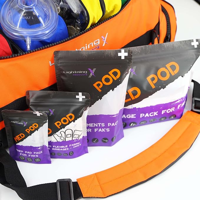 Lightning X Fully Stocked X-Tuff Modular Oxygen Trauma Bag w/Removable Organizer Pouches for EMS/EMT + First Responder - Orange