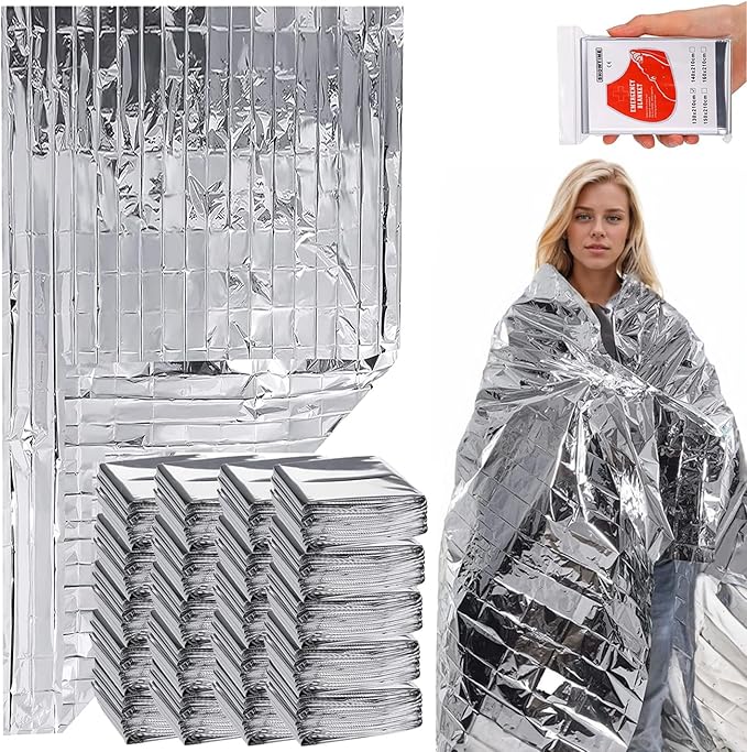 50 Pcs Emergency Mylar Thermal Blanket, Gigantic Space Blanket 82 * 52 in. for Marathons and Car Use