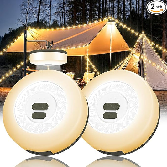 2Pack Camping String Lights, 4 in 1 Quick Storage Camping Essentials Gear 32.8FT Rechargeable Tent Lights with 6 Modes Hanging Waterproof LED Camp Lamp for Camping Hiking Patio Festival- Warm White