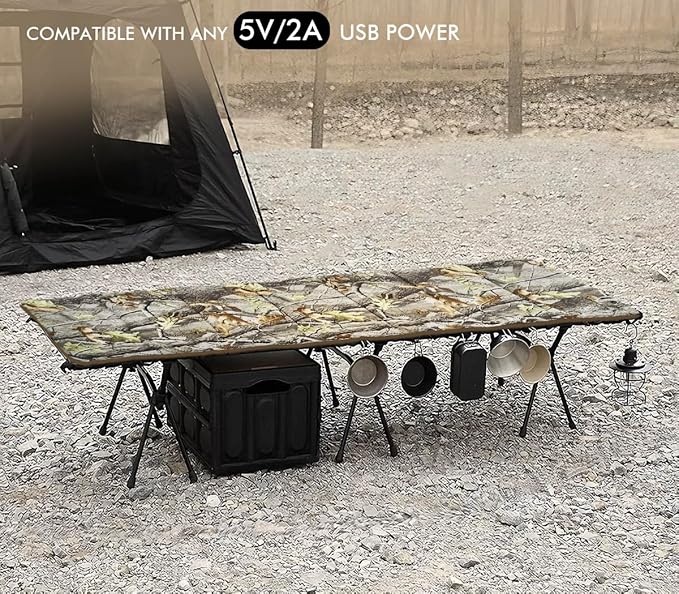 Heated Sleeping Bag pad, 3 Adjustable Temperature Levels, Operated by 5V/2A USB Power Supply(A-Woods, 76" x 24")