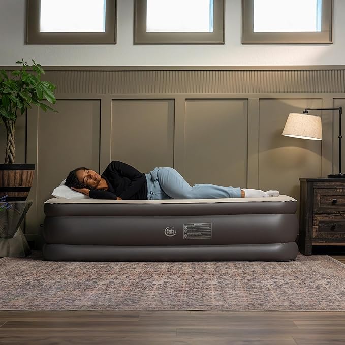 Serta Raised Air Mattress with Never Flat Pump | Luxury Inflatable Mattress with Built in Air Pump to Ensure a Good Night’s Rest | Heavy Duty Blow Up Mattress with Self Inflating Pump
