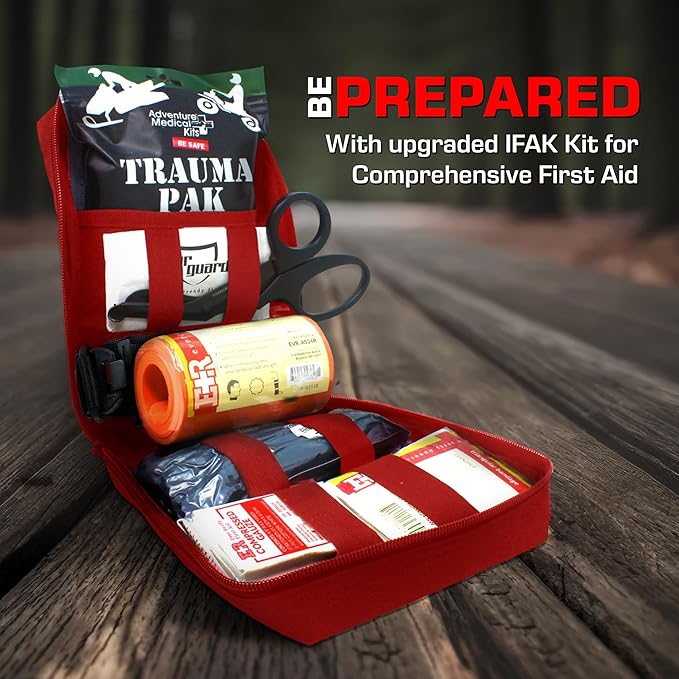 MediTac Premium IFAK Kit - Feat. Trauma Pak, Vented Chest Seal, Israeli Bandage - Red
