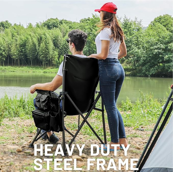 TIMBER RIDGE Oversized Folding Camping Chair High Back Heavy Duty for Adults Support up to 500lbs with Cup Holder, Side Pocket Cooler Bag 2 Pack