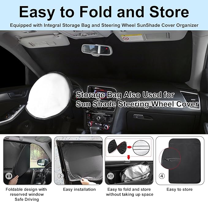 10PCS Windshield Sun Shade Custom Fit for 2015-2020 Honda Fit Accessories Foldable Sunshade Side Rear Window Shade Cover Full Set Privacy Protection Keeps Car Cool